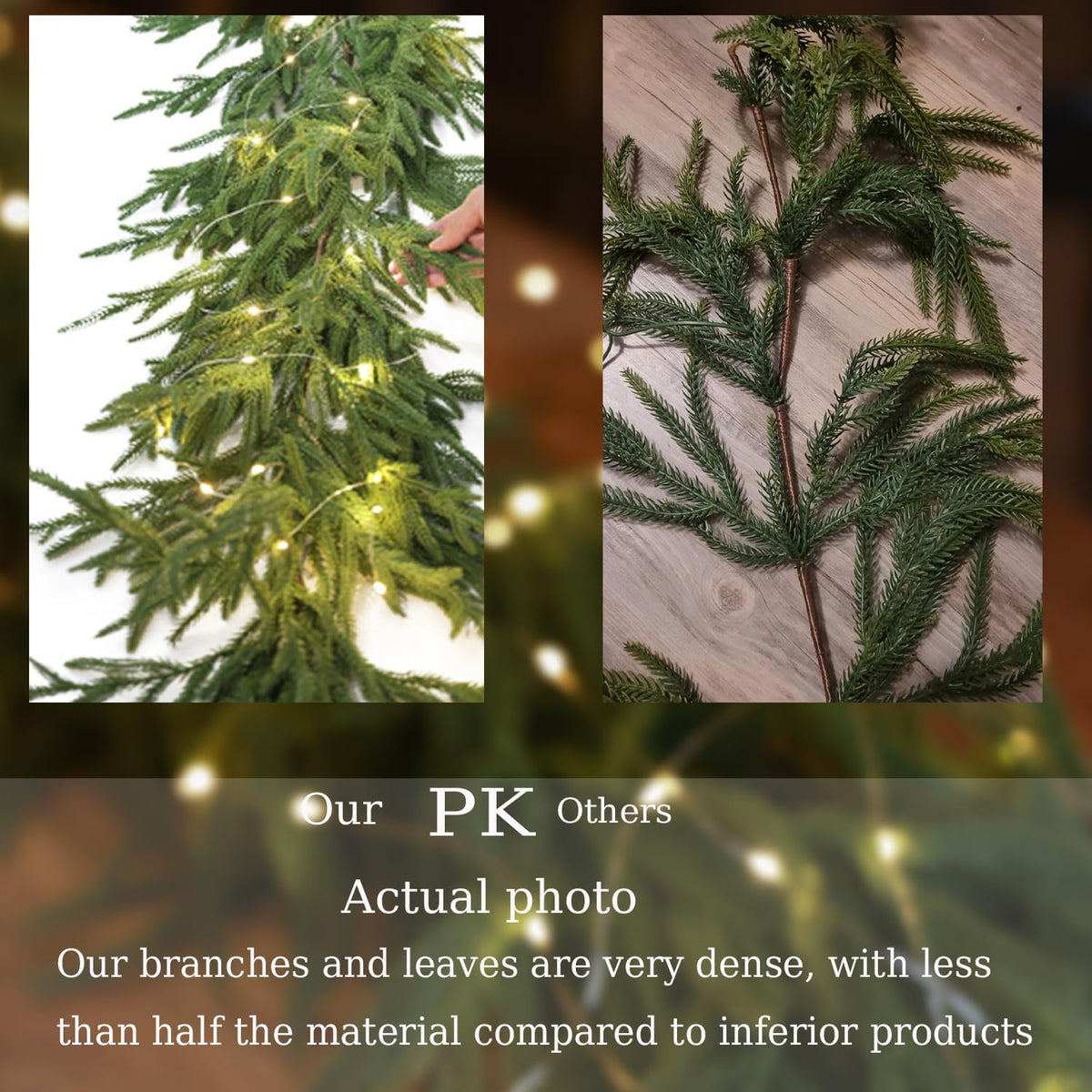 Christmas Garland with Lights, Real Touch Winter Pine Garland, Green Artificial Greenery Garland for Table, Mantle, Wall, Indoor, Outdoor Christmas Decorations