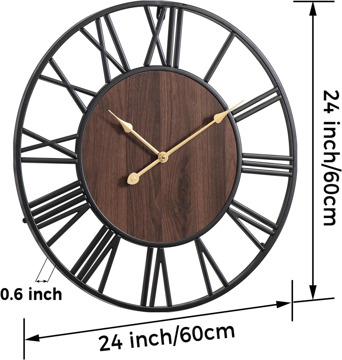 24 Inch Large Wall Clock, Roman Numeral Wood Oversized Wall Clock