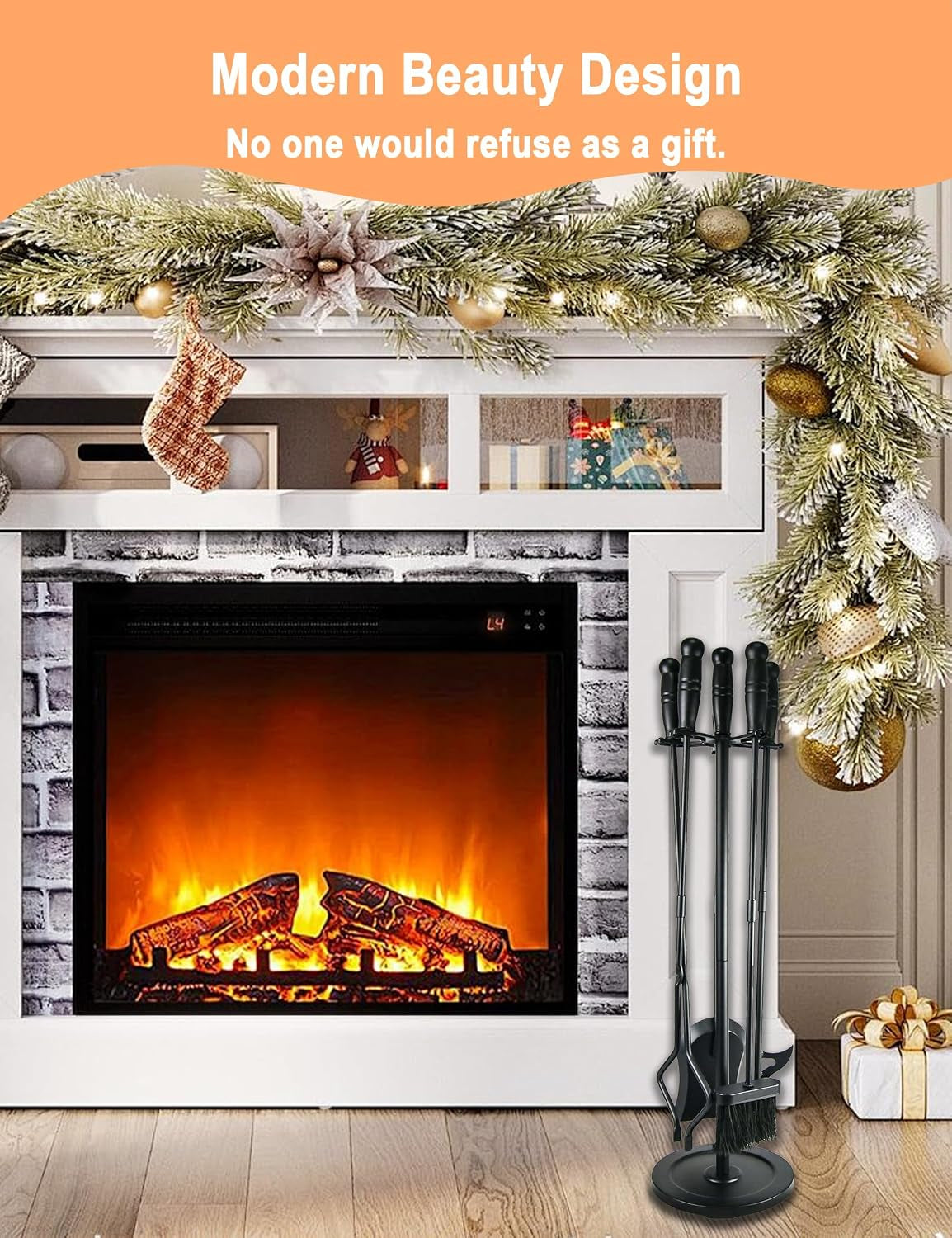 Fireplace Tools 5 Pcs 31.5In Fireplace Tool Set Indoor Fireside Accessories Large Fire Place Tools Set Outdoor Fireplace Kit with Poker Shovel Tongs Brush, Stand
