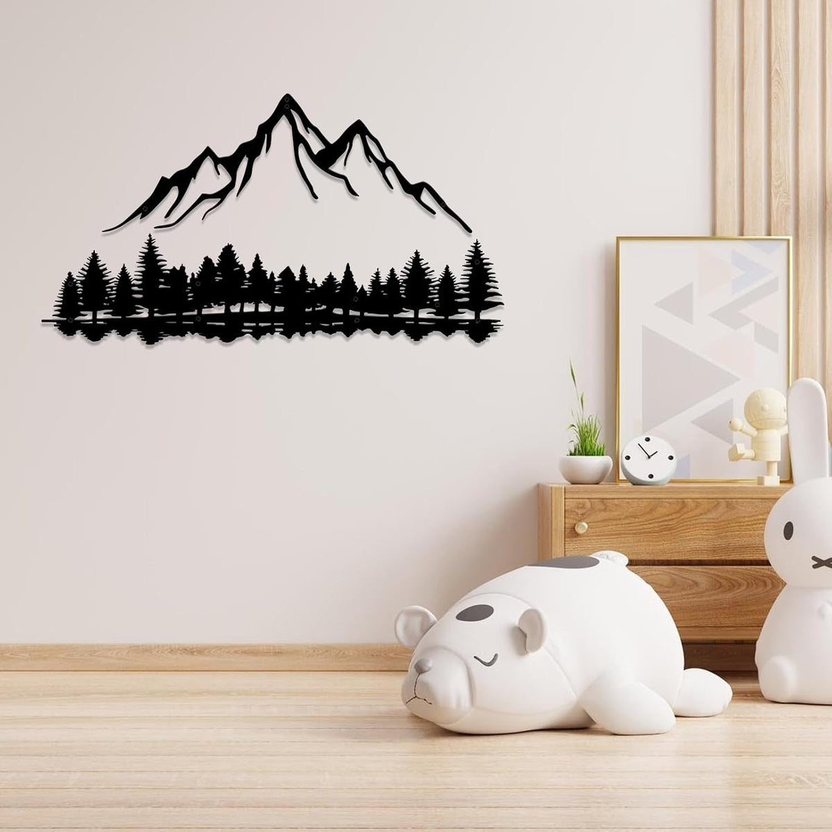 Metal Mountain Scene Wall Decor, Forest Line Drawing Art Sculpture