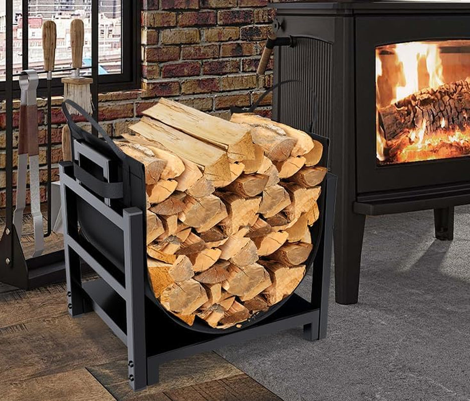 Firewood Rack Log Holder Indoor with Wood Carrier, Powder-Coated Steel Made, Up-Loaded to 110Lb, 18Inch(L) X 13Inch(W) X 17Inch(H)