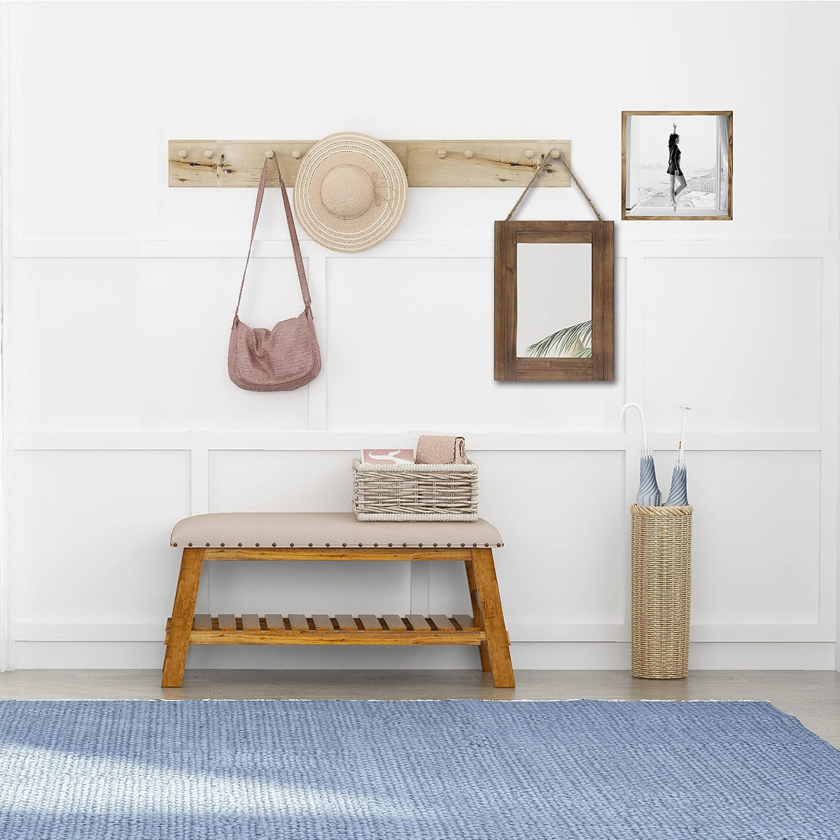 16 X 12 Inch Rustic Wood Framed Wall Mirror with Hanging Rope for Farmhouse Decor, for Entryway, Bedroom, Bathroom, Dresser, Brown