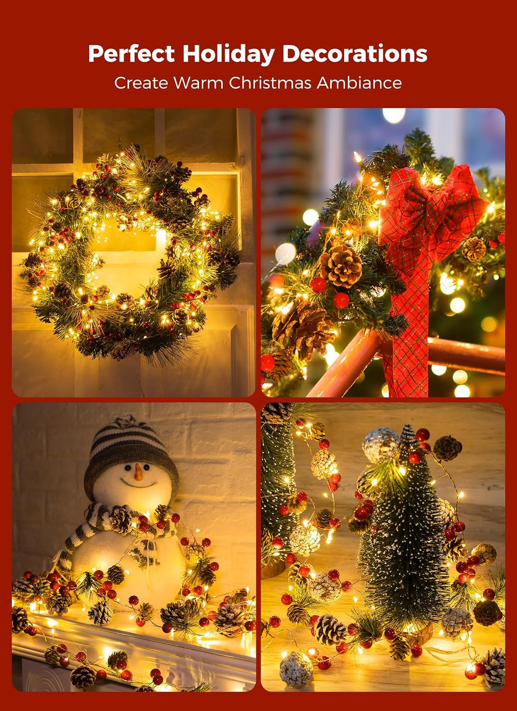 Christmas Pine Lighted Garland Decor,9.8 Ft 60 LED with 8 Modes 2PC