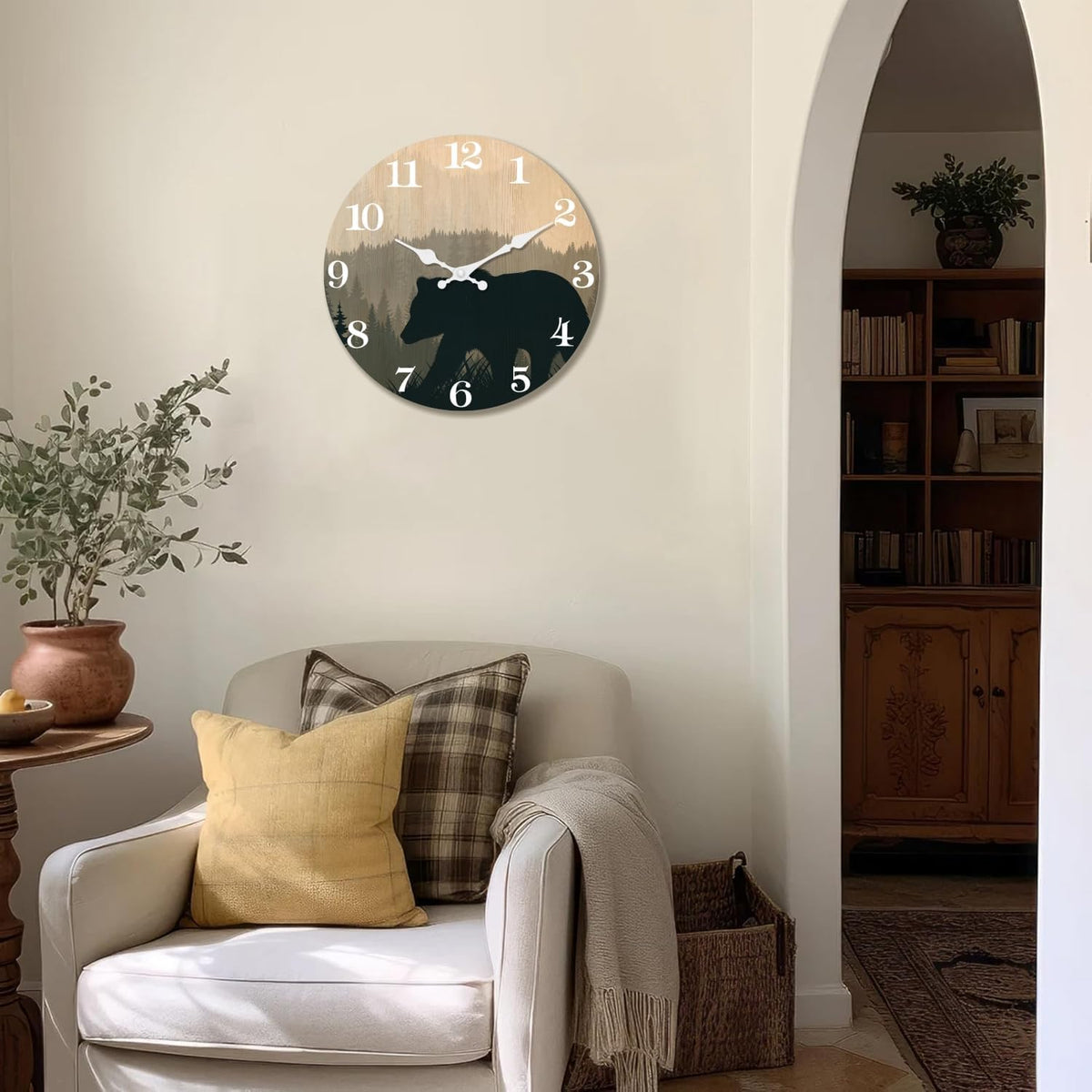 Cabin Bear Wall Clocks Battery Operated 10 Inch Silent