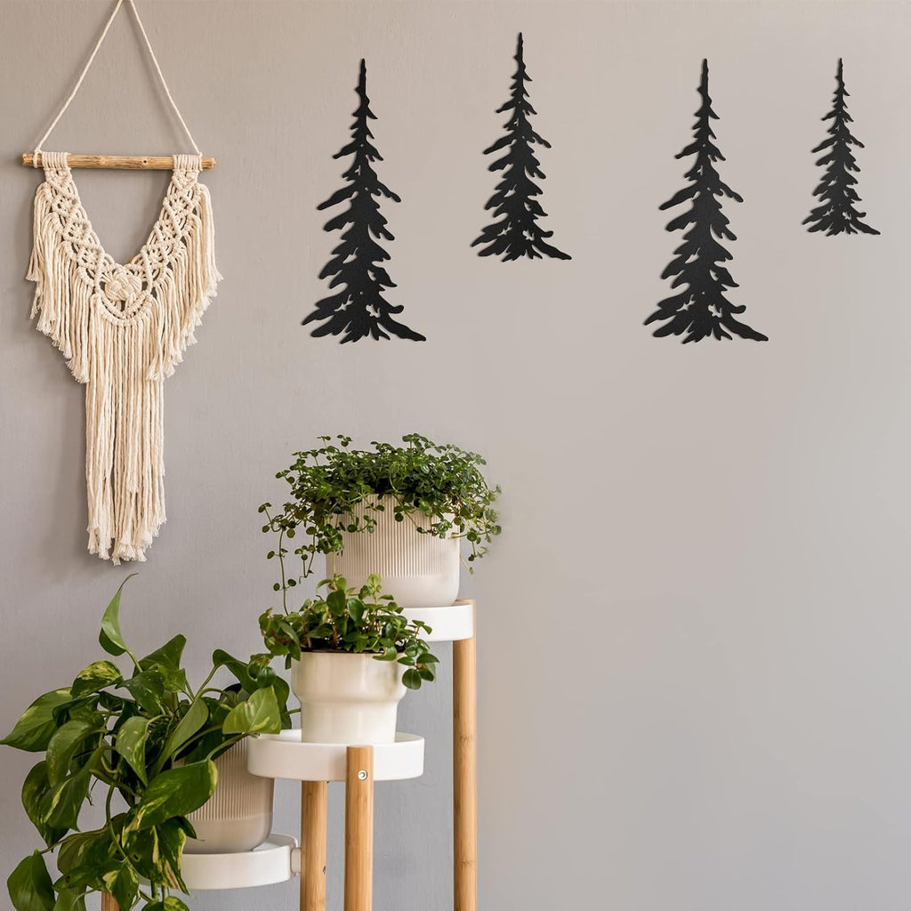 6 Pcs Metal Pine Tree Wall Art, Deer Bear Decor, Black