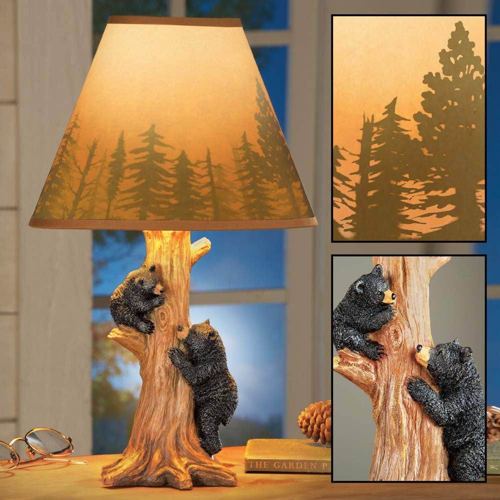Rustic Climbing Bear Family Northwoods Lamp,14 3/4" H