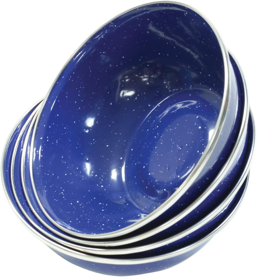 Deluxe 24-Piece Enamel Tableware Set - Enamel Plates and Bowls Lightweight and Durable Camp Dish Set for Camping and Backpacking Plates and Bowls for 4 People