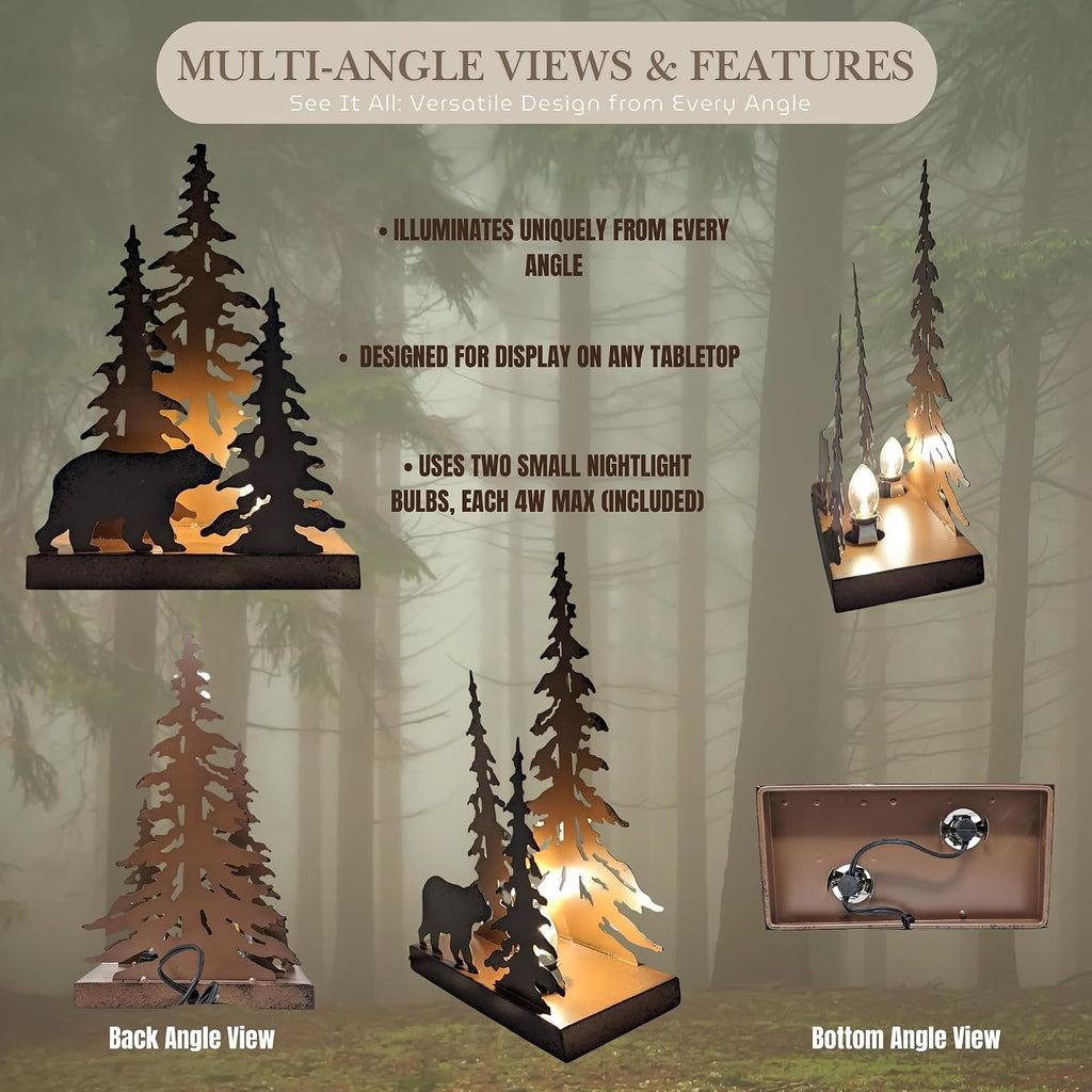 Rustic Metal Bear Silhouette Table Lamp – Forest-Inspired Night Light for Cabin, Lodge, and Woodland Décor