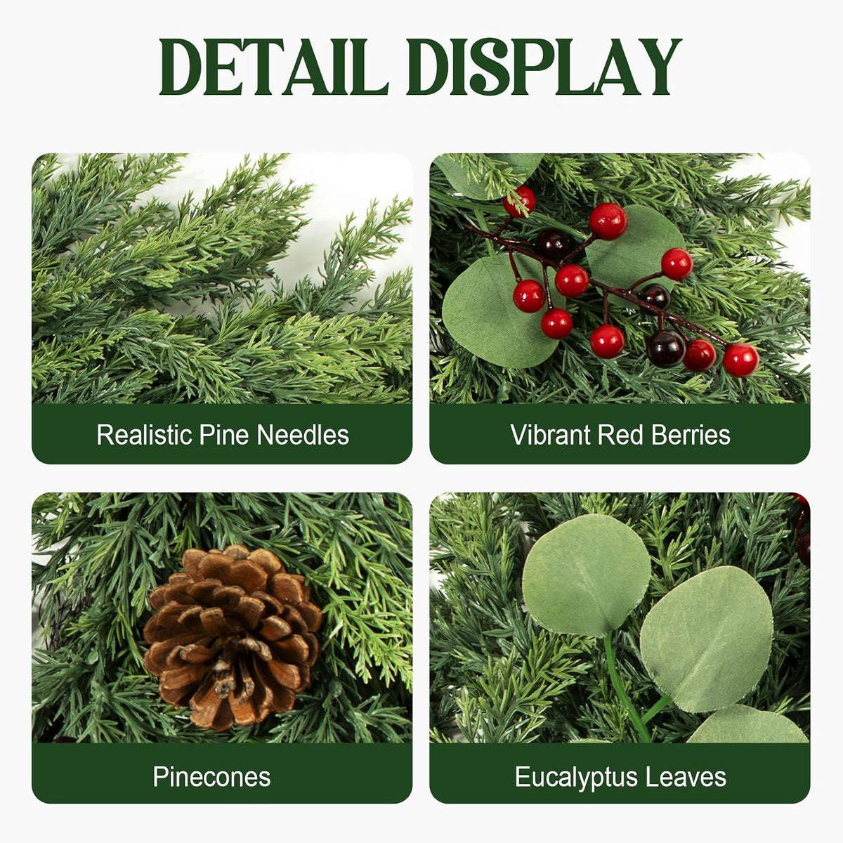 Christmas Decor, 24" Cedar Christmas Wreath with Pinecones