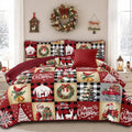 Christmas Quilt Set Queen Size, Red Black Buffalo Plaid Bedspread Coverlet