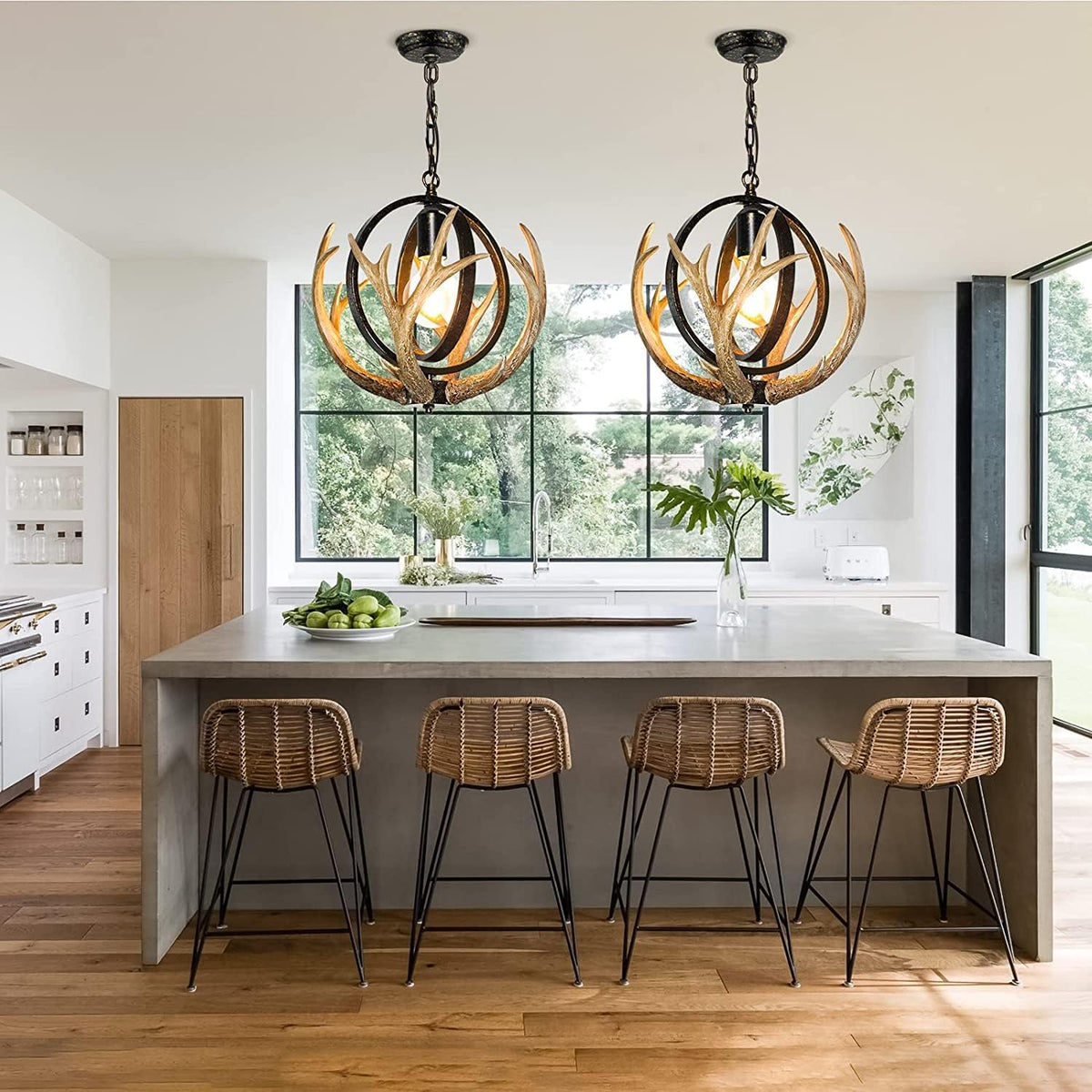 Rustic Antler Chandelier with Resin 4 Antlers for Dining Room