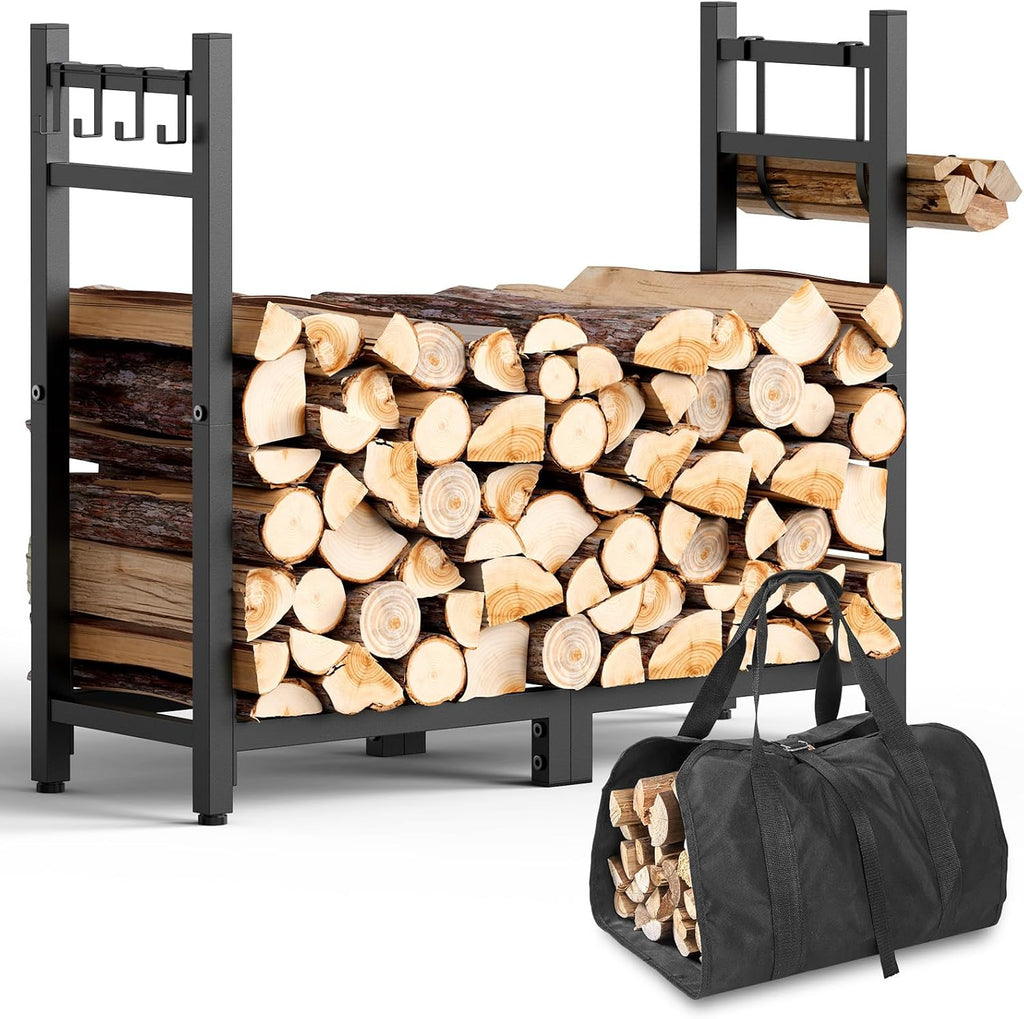 34Inch Firewood Rack Indoor with Log Carrier,Outdoor Wood Rack for Firewood