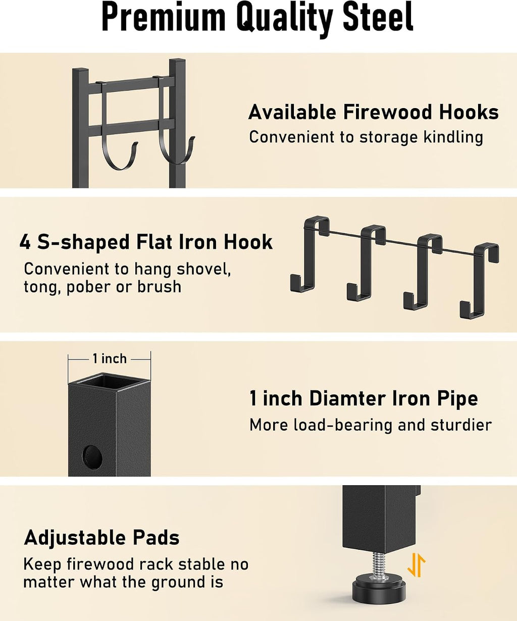 34Inch Firewood Rack Indoor with Log Carrier,Outdoor Wood Rack for Firewood