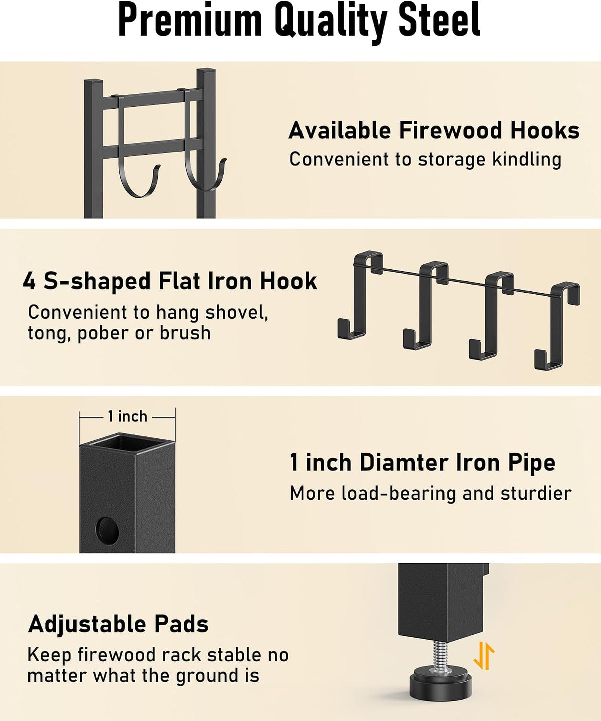 34Inch Firewood Rack Indoor with Log Carrier,Outdoor Wood Rack for Firewood