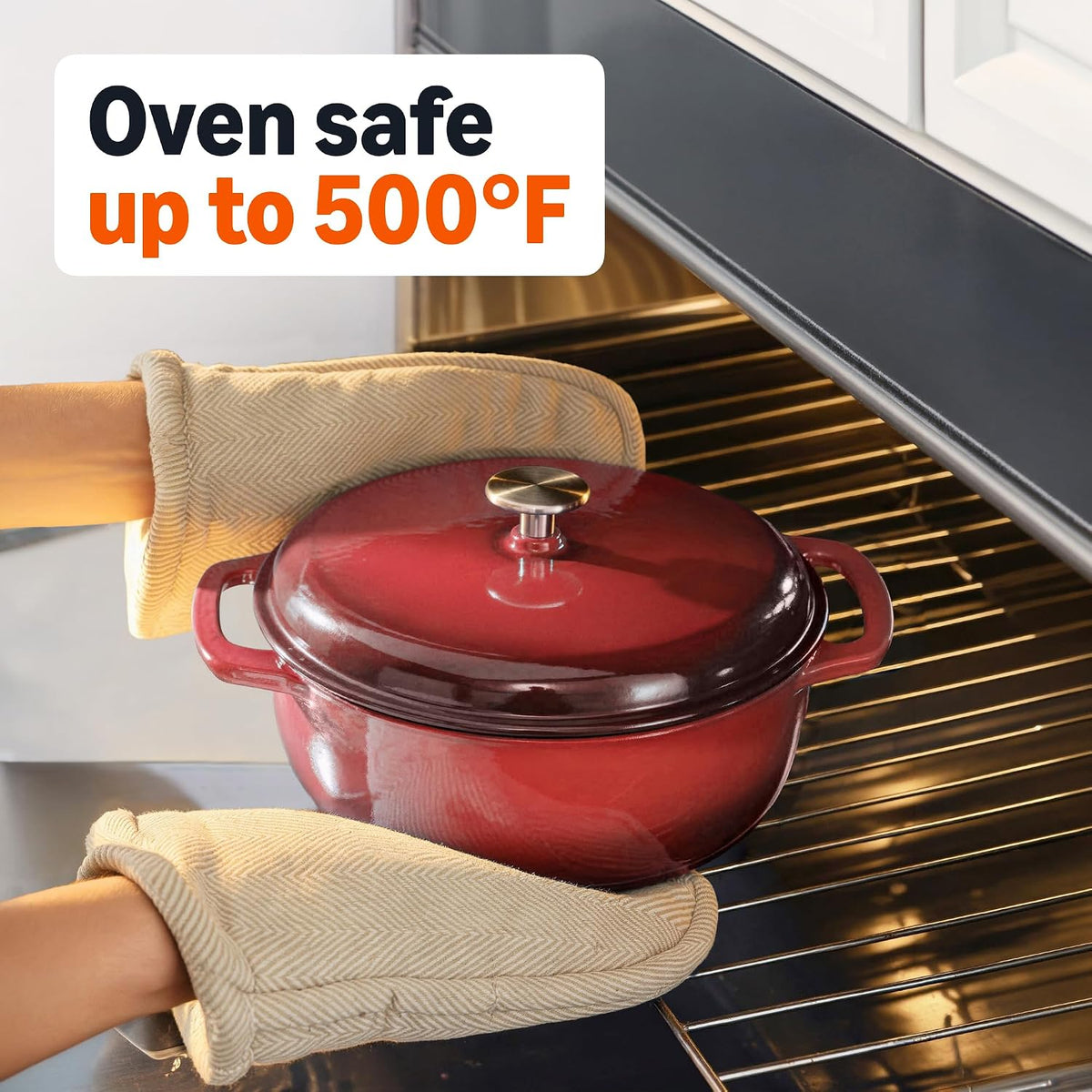 Enameled Cast Iron Dutch Oven Pot with Lid, 6-Quart, Round, Dual Handles, Heavy-Duty, Oven Safe for Stews, Roasting & Baking, Red