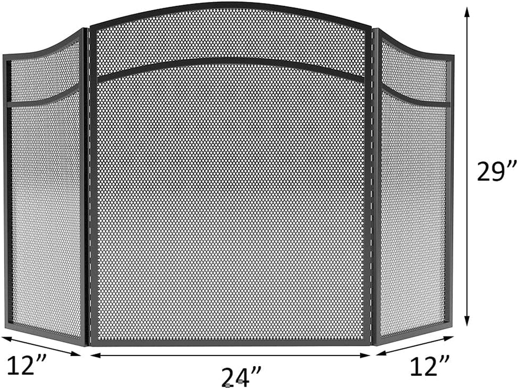 Lizh Metalwork 3 Panels Fireplace Screen with Arch Frame Simple Design 48"(L) X 29"(H),Black