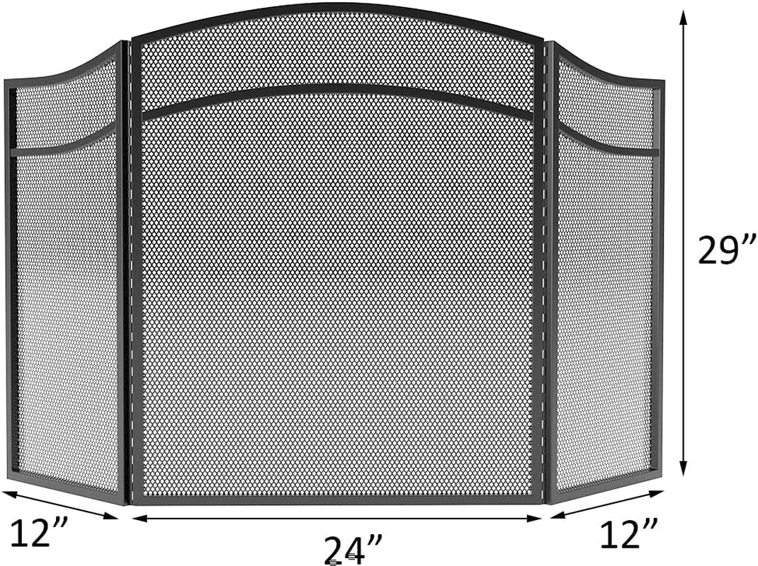 Lizh Metalwork 3 Panels Fireplace Screen with Arch Frame Simple Design 48"(L) X 29"(H),Black