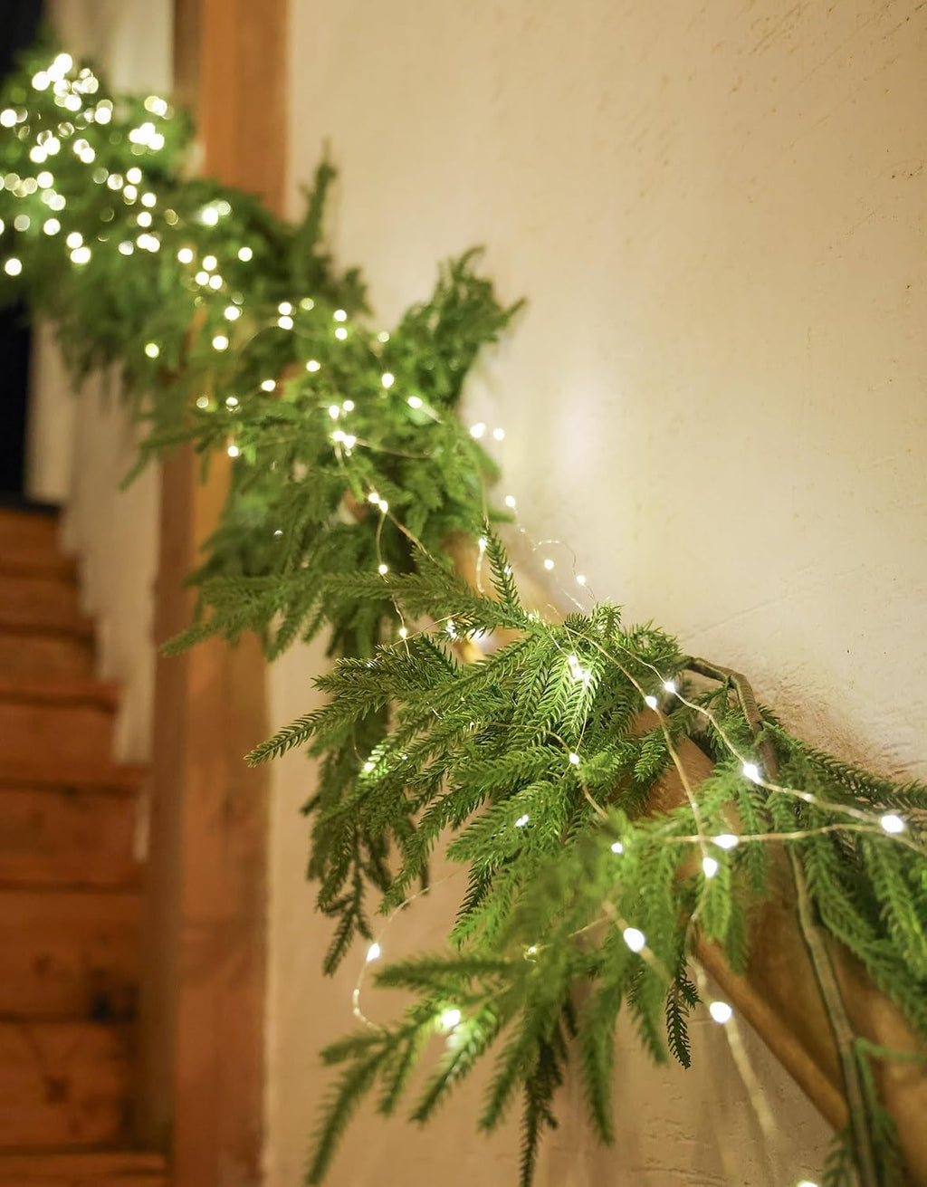 Christmas Garland with Lights, Real Touch Winter Pine Garland, Green Artificial Greenery Garland for Table, Mantle, Wall, Indoor, Outdoor Christmas Decorations