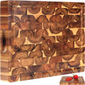 XL Acacia End Grain Wood Cutting Board (20X15X1.5In) Acacia Wooden Cutting Board, Butcher Block, Chopping Board - Reversible Multipurpose for Kitchen with Juice Groove, Cracker Holder & Inner Handles.
