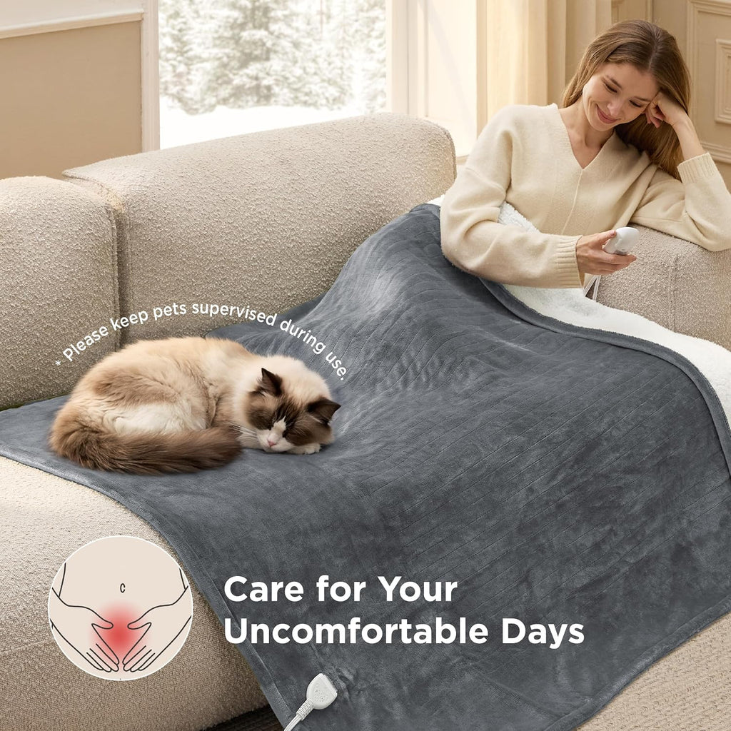 Heated Blanket Throw Blanket with Preheat Function - Fast Heating Electric Blanket, Soft Flannel Throw with 6 Time Settings(Up to 10H), 6 Heating Settings, Gifts for Grandma (50"X60", Grey)
