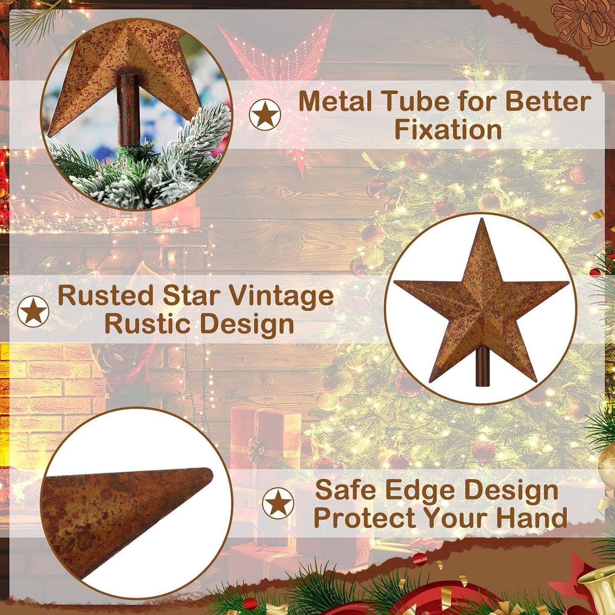 9'' Rusty Christmas Star Tree Topper Metal Tree Topper, Classic