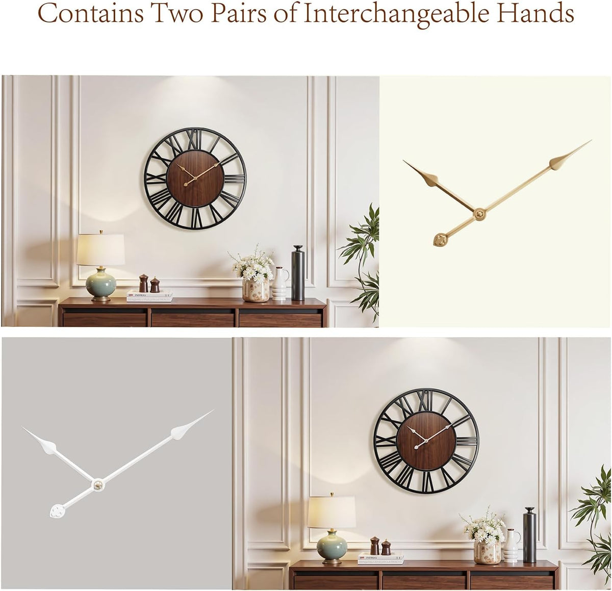 24 Inch Large Wall Clock, Roman Numeral Wood Oversized Wall Clock