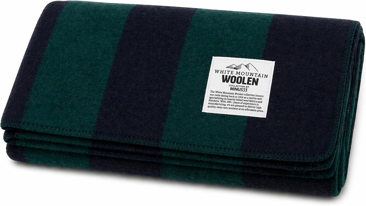 Camp Throw Blanket - 80% Recycled Wool - Buffalo Plaid - Warm Throw Blanket - Thick - Washable - 62W X 80L - Green and Blue Plaid