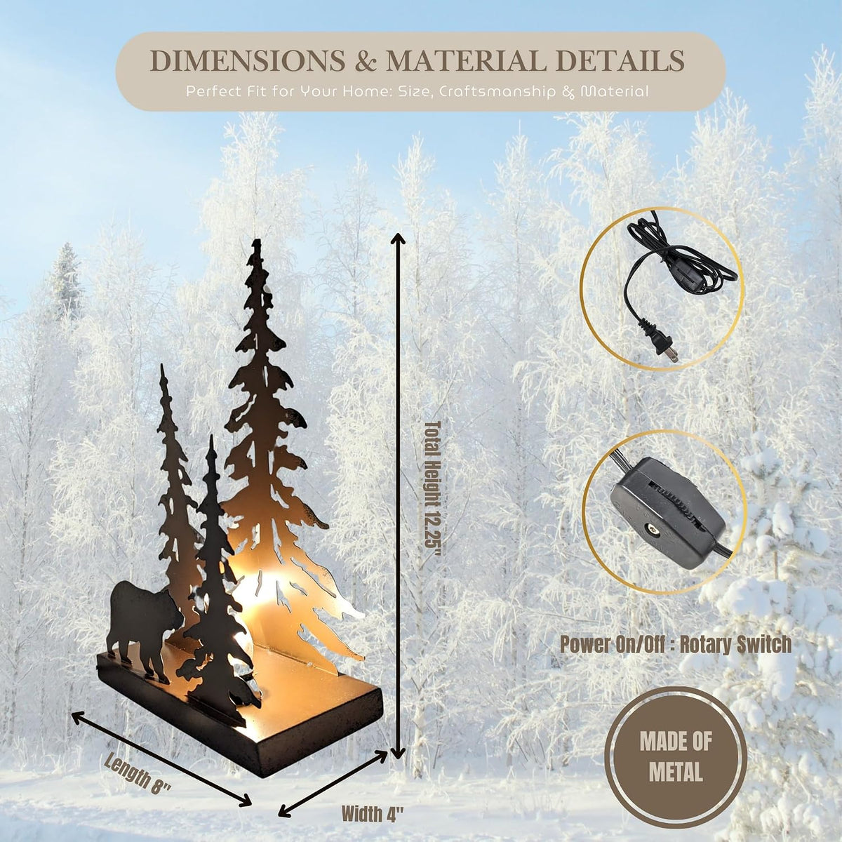 Rustic Metal Bear Silhouette Table Lamp – Forest-Inspired Night Light for Cabin, Lodge, and Woodland Décor