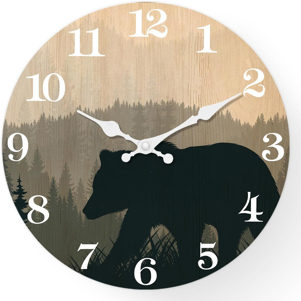 Cabin Bear Wall Clocks Battery Operated 10 Inch Silent