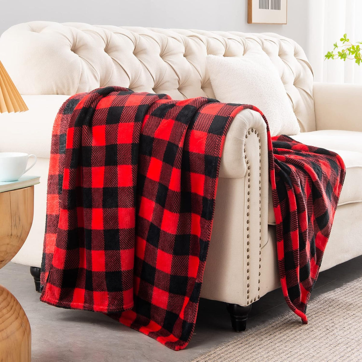 Buffalo Plaid Flannel Fleece Throw Blanket for Couch