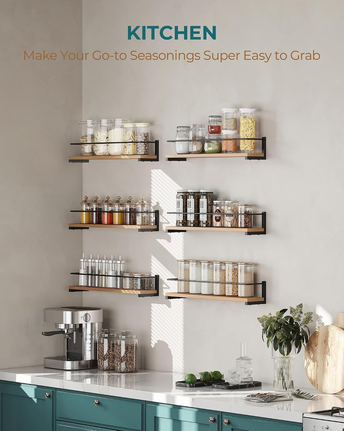 Wooden Spice Rack Wall Mounted, over the Stove, Kitchen Wall, 4 Pack