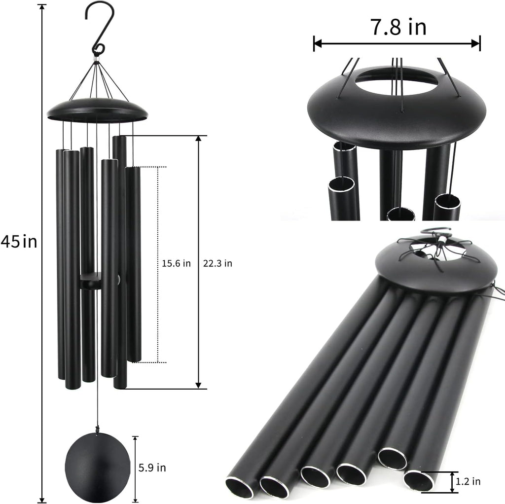 45Inch Deep Tone Large Wind Chimes for outside with 6 Heavy Tubes