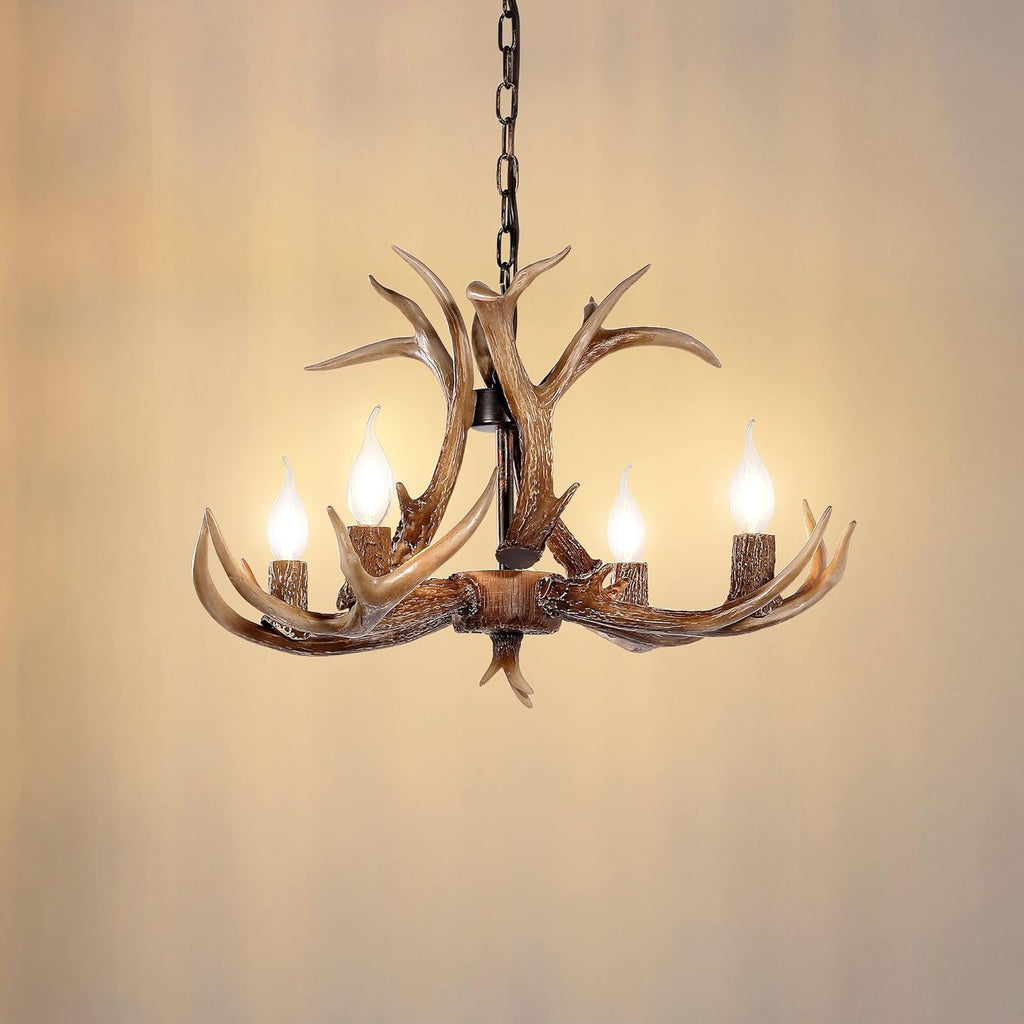 4-Light Brown Antler Chandelier Rustic Farmhouse Light Fixture