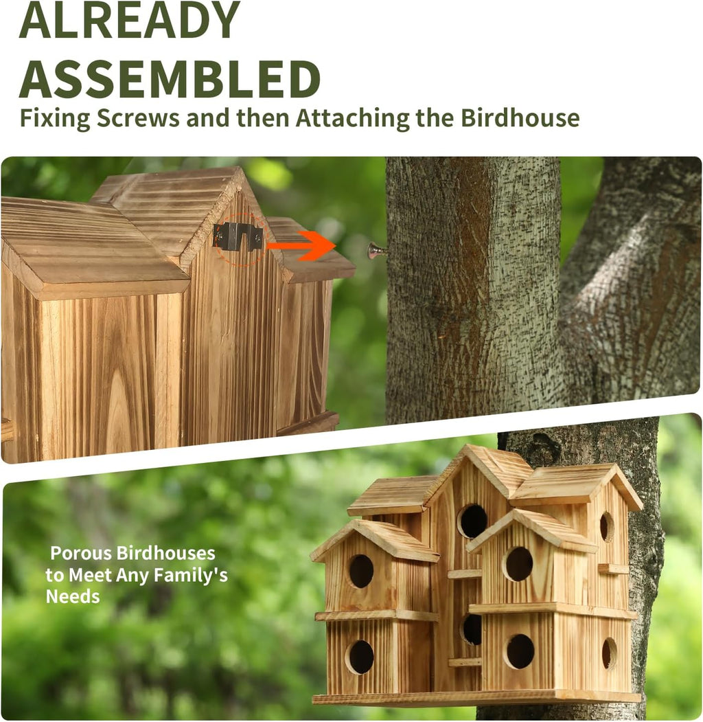Cedar 10-Hole Bird House for outside Hanging, 11X7X9 in Garden Decor