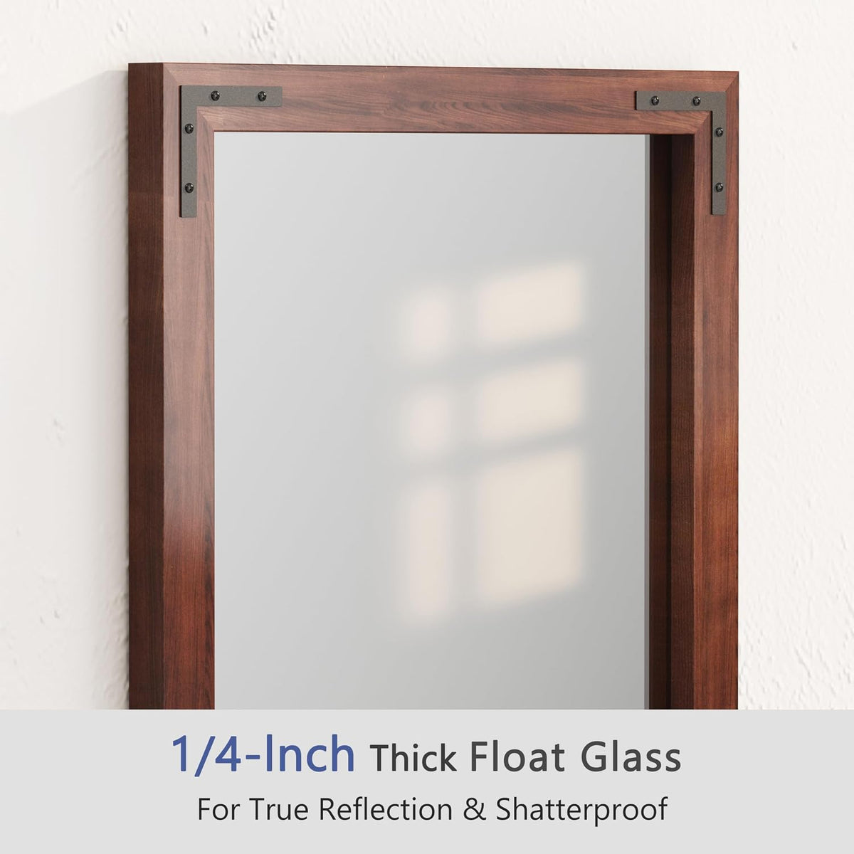 Rustic Wood Framed Mirror 24 X 32 Inch, Natural Dark Brown Wooden Rectangle Bathroom Vanity Wall Mirror for Farmhouse Boho Decor, 1/4-Inch Shatterproof Glass | Waterproof