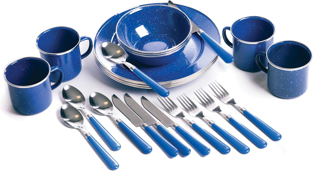 Deluxe 24-Piece Enamel Tableware Set - Enamel Plates and Bowls Lightweight and Durable Camp Dish Set for Camping and Backpacking Plates and Bowls for 4 People