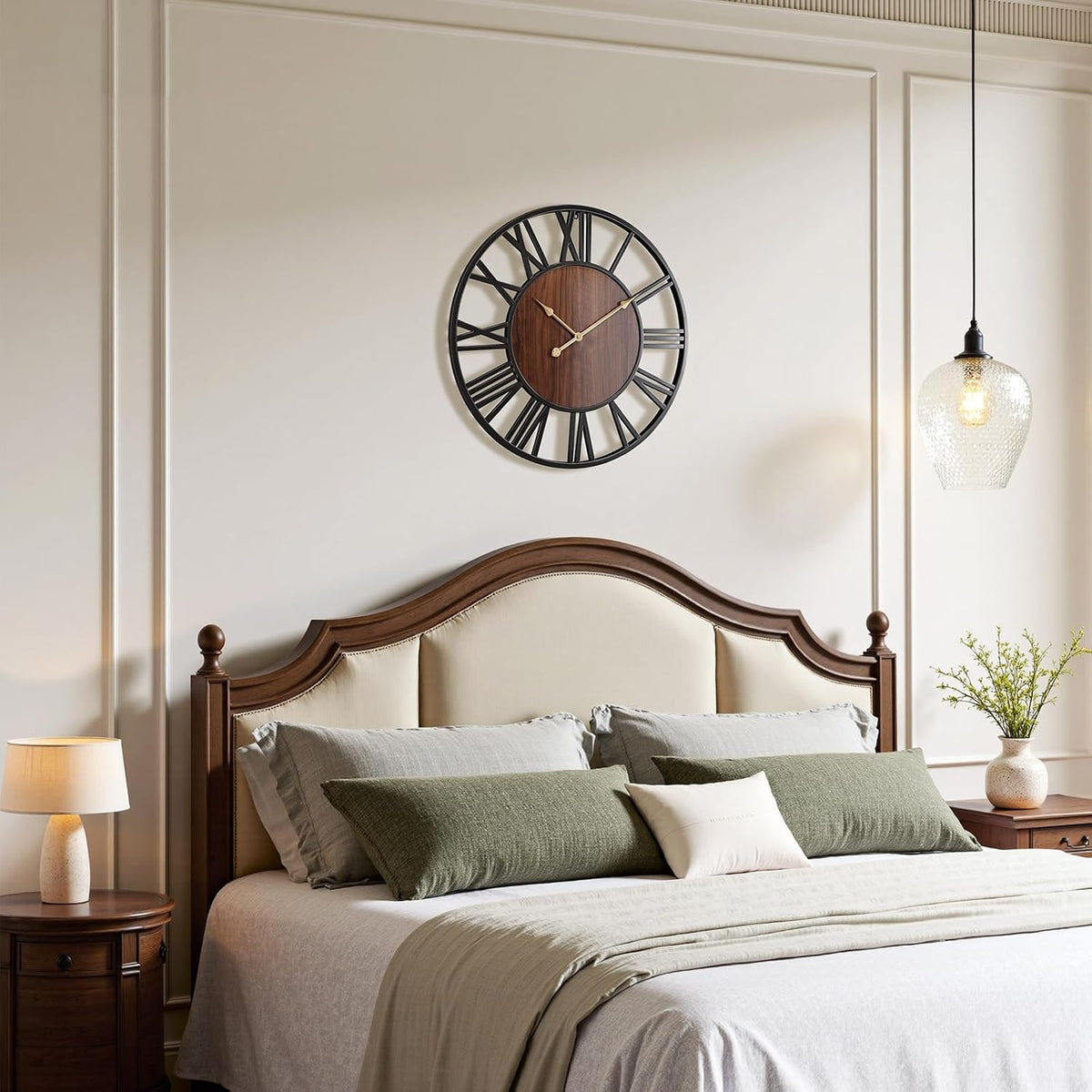 24 Inch Large Wall Clock, Roman Numeral Wood Oversized Wall Clock