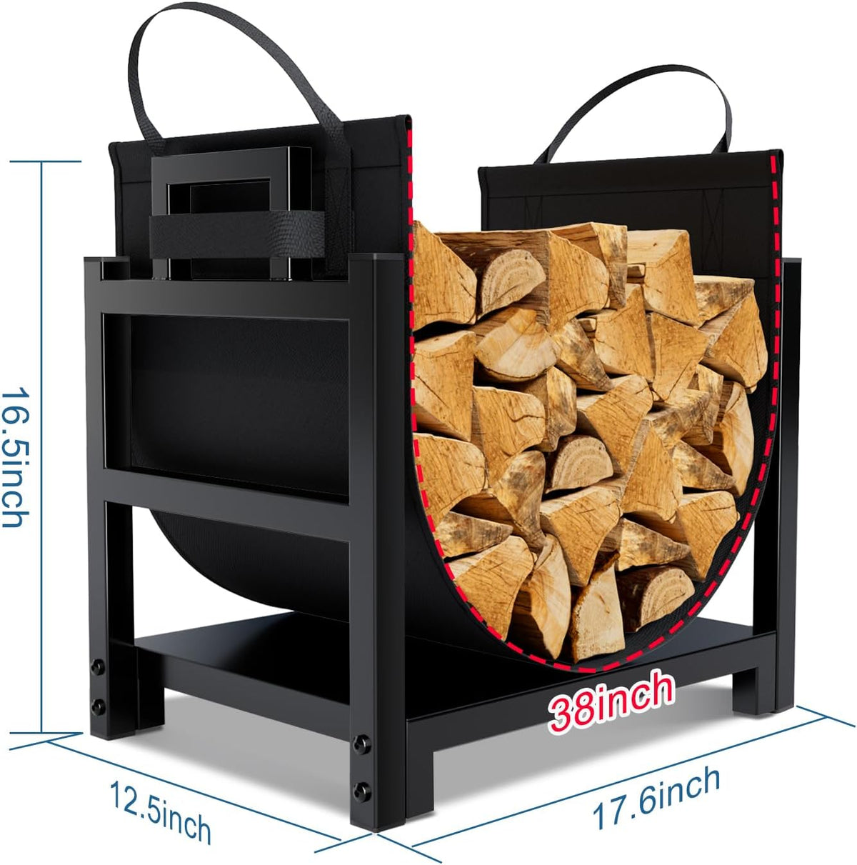 Firewood Rack Log Holder Indoor with Wood Carrier, Powder-Coated Steel Made, Up-Loaded to 110Lb, 18Inch(L) X 13Inch(W) X 17Inch(H)