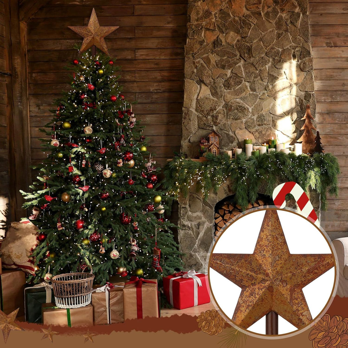 9'' Rusty Christmas Star Tree Topper Metal Tree Topper, Classic