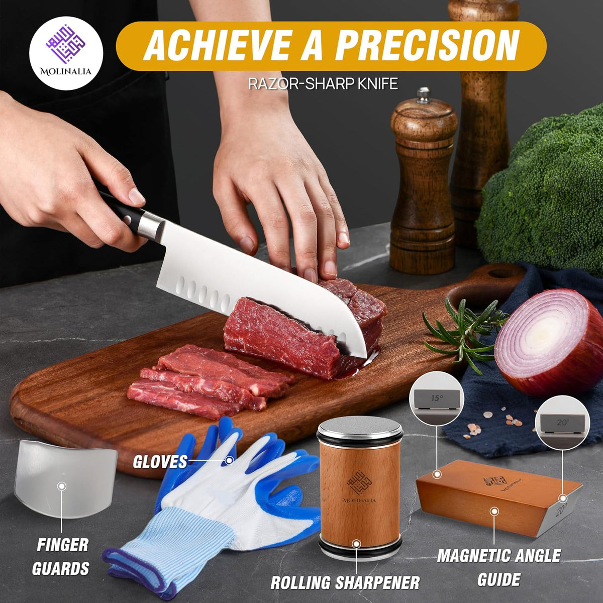Rolling Knife Sharpener with Magnetic Angle Guide (15°/20°)