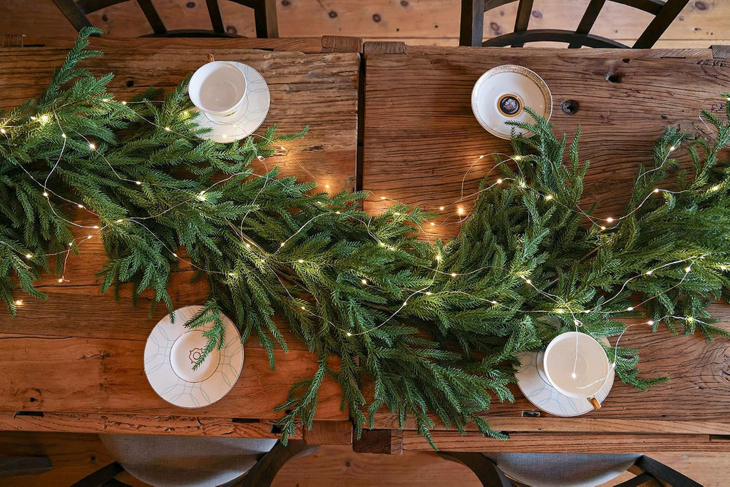 Christmas Garland with Lights, Real Touch Winter Pine Garland, Green Artificial Greenery Garland for Table, Mantle, Wall, Indoor, Outdoor Christmas Decorations