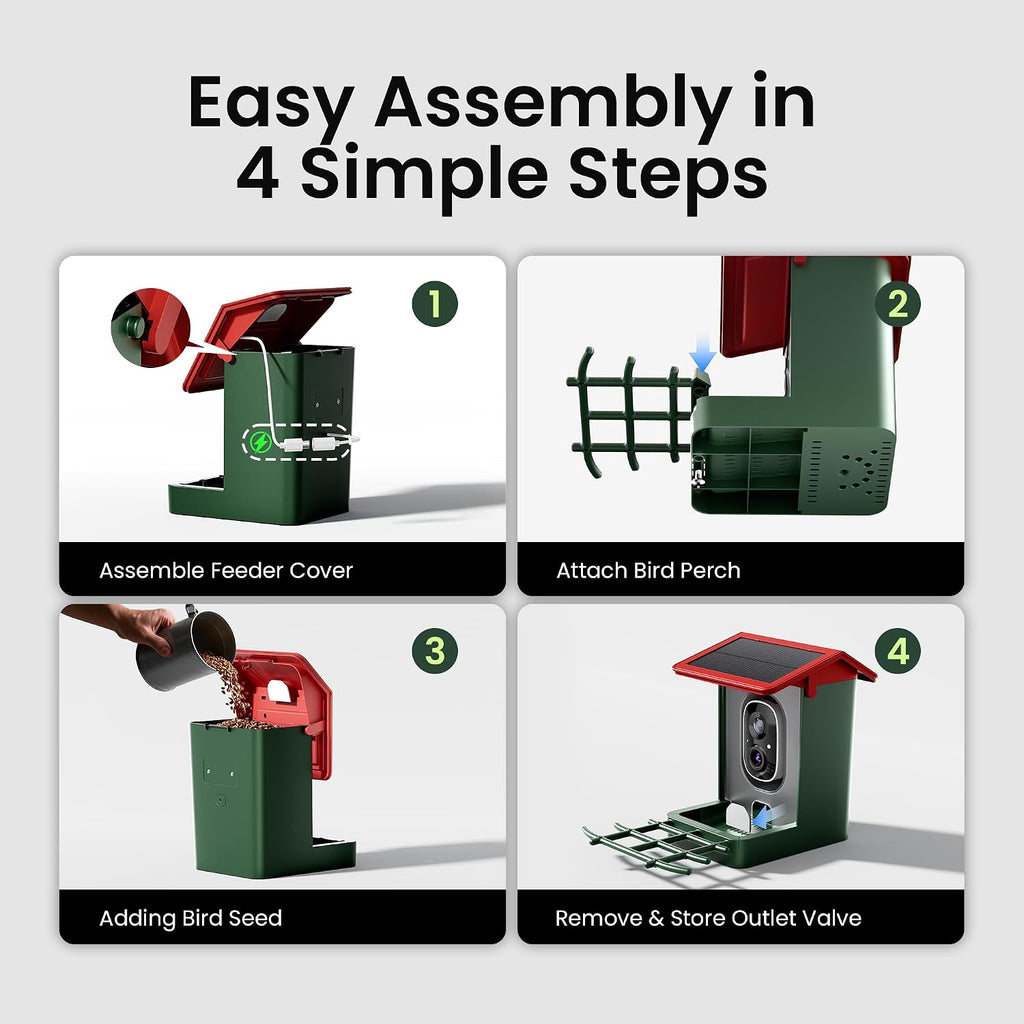 Four step assembly of the bird feeder