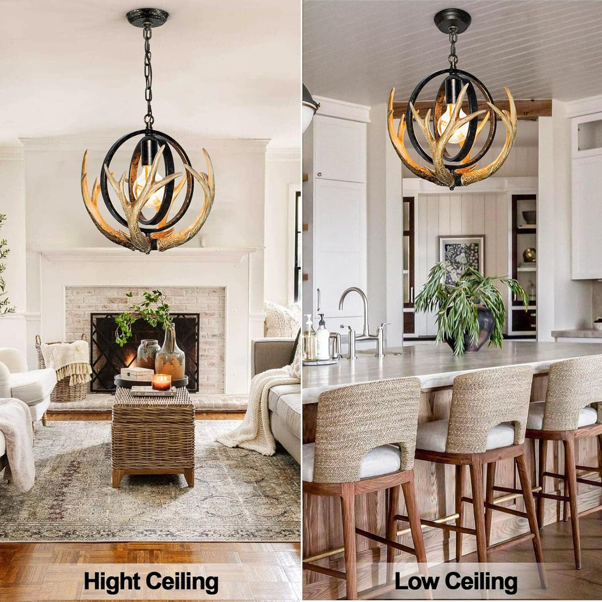 Rustic Antler Chandelier with Resin 4 Antlers for Dining Room