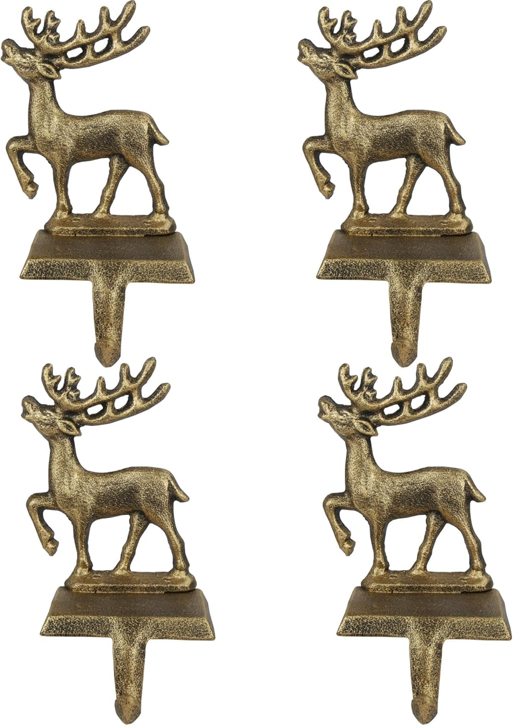 4Pcs Stocking Holders, Reindeer Pattern Metal Mantel Hooks, Anti-Slip Heavy Duty Solid Cast Iron Mantle Hangers Xmas Décor for Fireplace Holiday Indoor Decoration