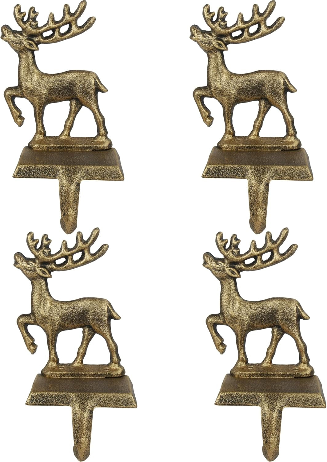 4Pcs Stocking Holders, Reindeer Pattern Metal Mantel Hooks, Anti-Slip Heavy Duty Solid Cast Iron Mantle Hangers Xmas Décor for Fireplace Holiday Indoor Decoration