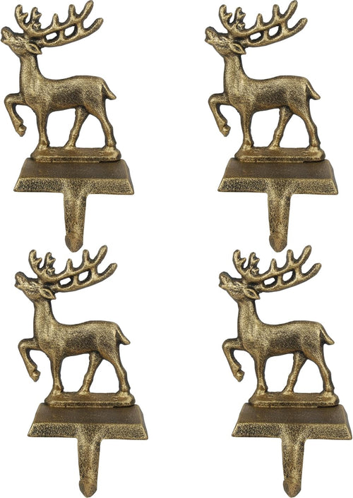 4Pcs Stocking Holders, Reindeer Pattern Metal Mantel Hooks, Anti-Slip Heavy Duty Solid Cast Iron Mantle Hangers Xmas Décor for Fireplace Holiday Indoor Decoration