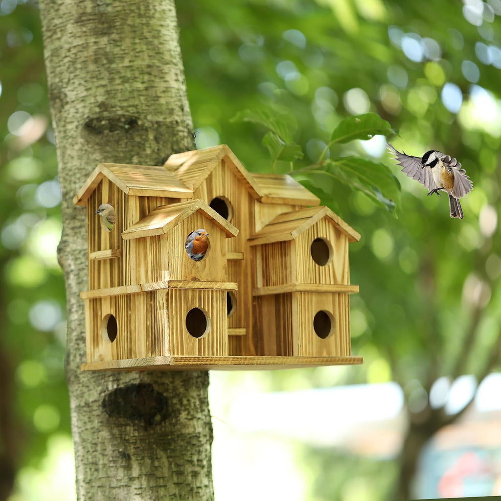 Cedar 10-Hole Bird House for outside Hanging, 11X7X9 in Garden Decor