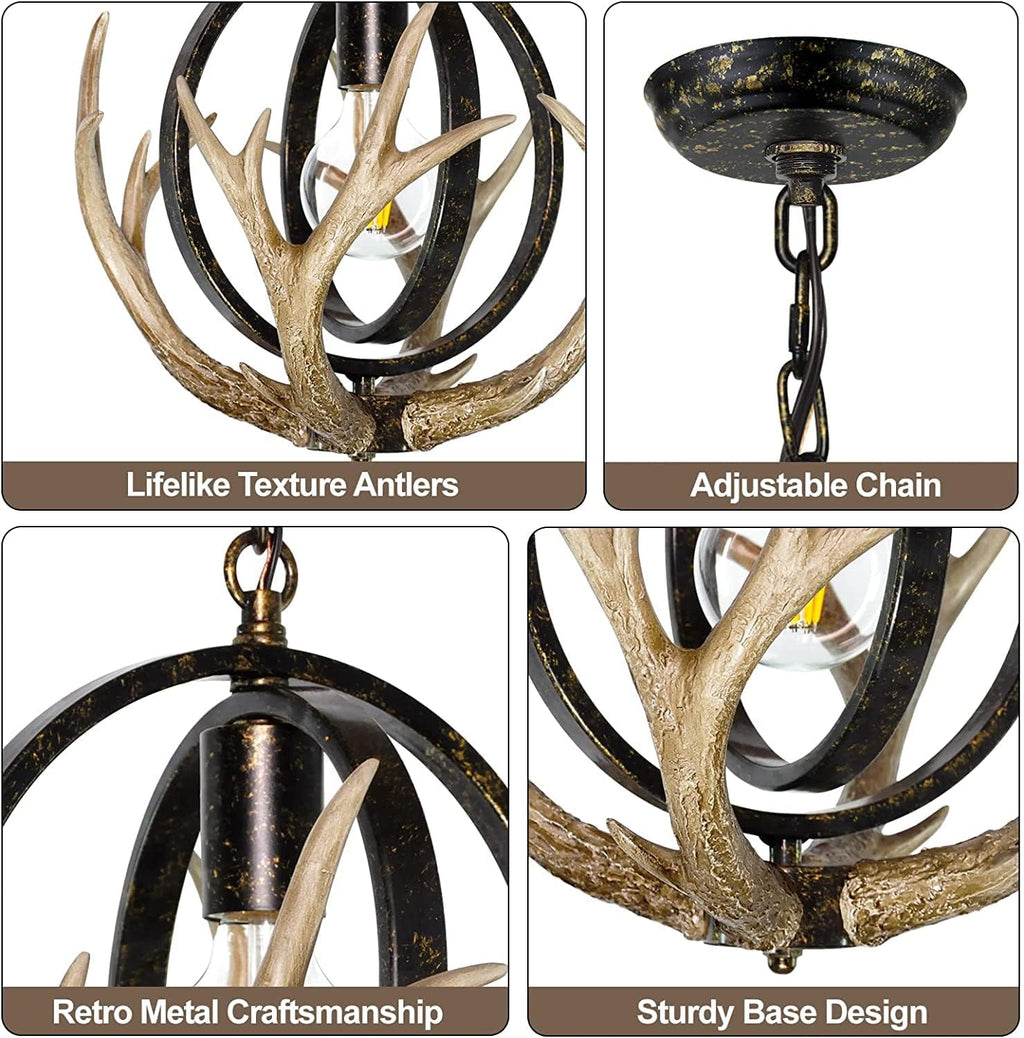 Rustic Antler Chandelier with Resin 4 Antlers for Dining Room
