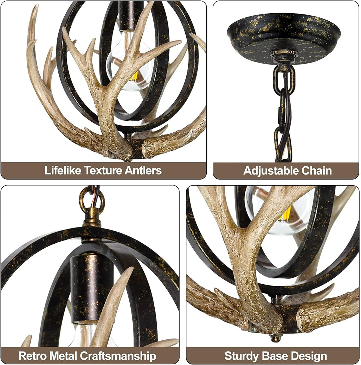 Rustic Antler Chandelier with Resin 4 Antlers for Dining Room