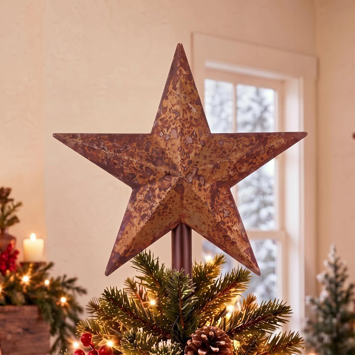 9'' Rusty Christmas Star Tree Topper Metal Tree Topper, Classic